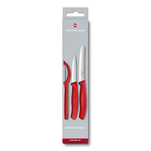 Victorinox Swiss Classic Red Twin Paring Knife & Peeler Three Pack