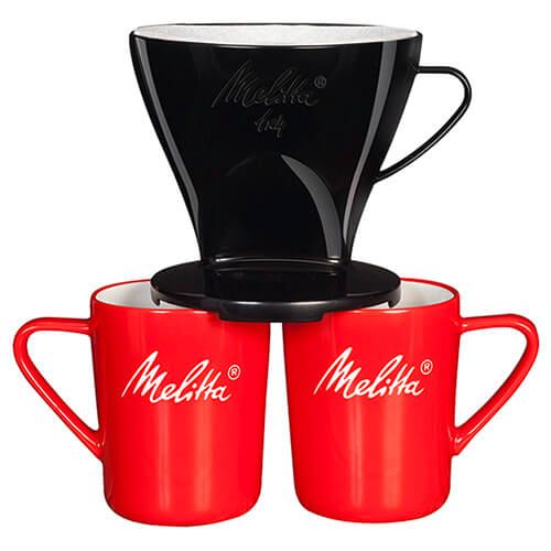 Melitta Standard Black Filtercone 1x4 & 2 Porcelain Mug Set