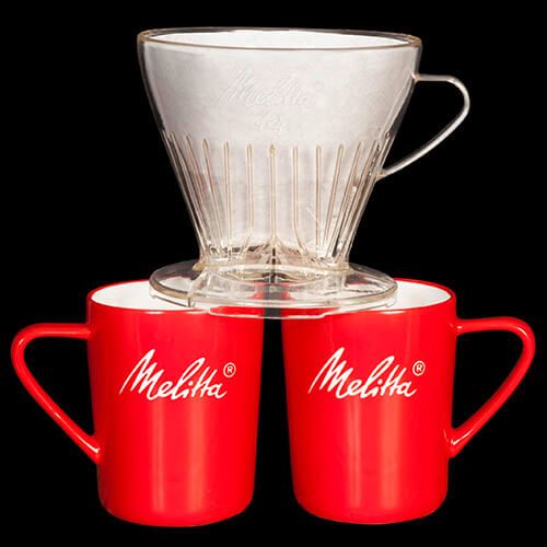 Melitta Premium Transparent Filtercone 1x4 & 2 Porcelain Mug Set