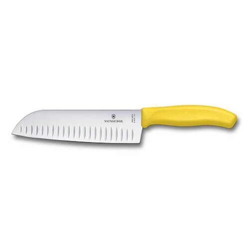 Victorinox Swiss Classic Yellow 17cm Santoku Knife Fluted Blade