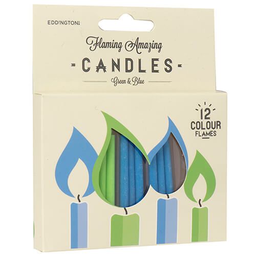 Eddingtons Green & Blue Flaming Amazing Candles Pack Of 12