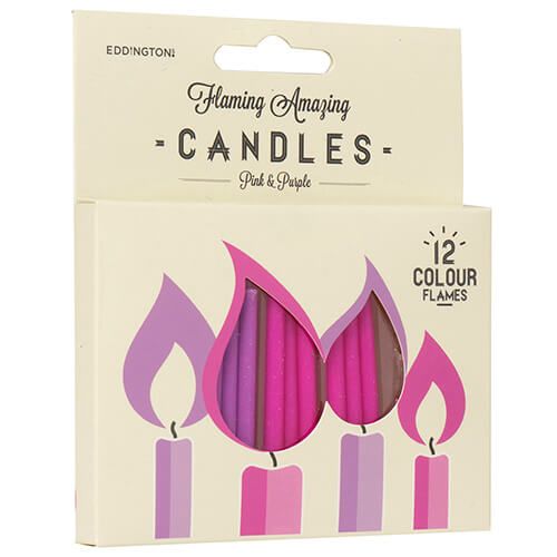 Eddingtons Pink & Purple Flaming Amazing Candles Pack Of 12