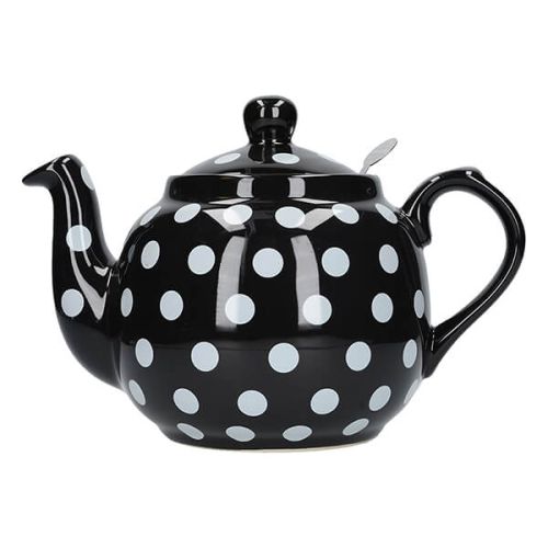 London Pottery Farmhouse Filter 4 Cup Teapot Black With White Spots