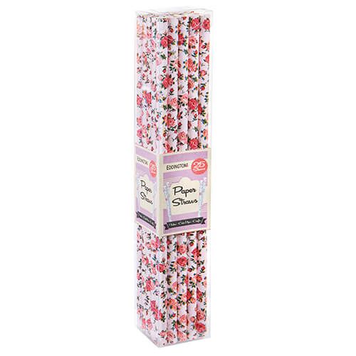 Eddingtons Paper Straws Floral Pink 25 Pack