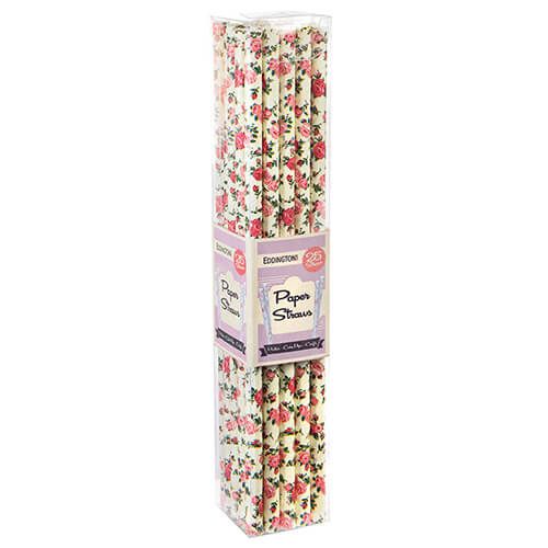 Eddingtons Paper Straws Floral Cream 25 Pack