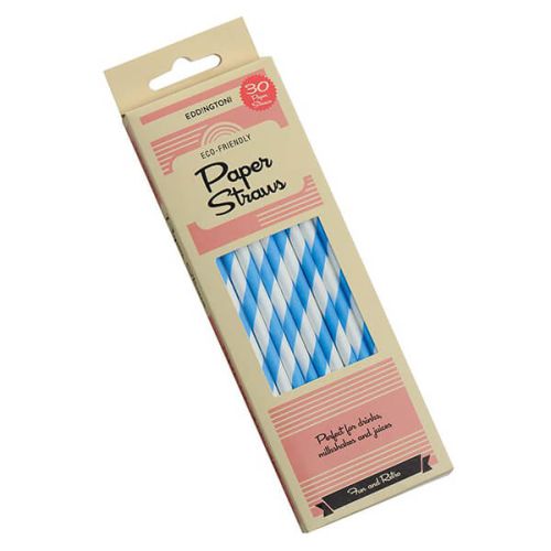 Eddingtons Paper Straws Blue Stripe 30 Pack
