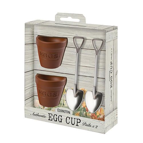 Eddingtons Flower Pot Set Of 2 Egg Cups And Spoons