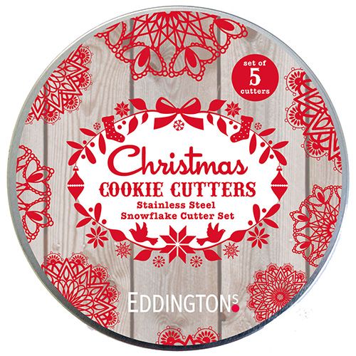 Eddingtons Snowflake Set Of 5 Cookie Cutters In Tin