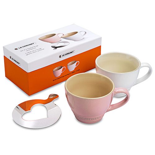 Le Creuset True Lovers Stoneware Set of 2 Grand Mugs and Heart Stencil Gift Box