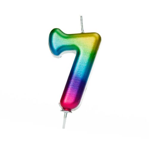 Anniversary House Age 7 Metallic Numeral Moulded Pick Candle Rainbow