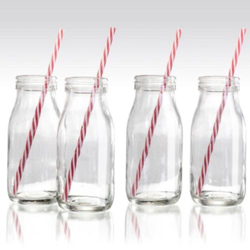 Artland Set Of 4 Retro Milk Bottles With Straws