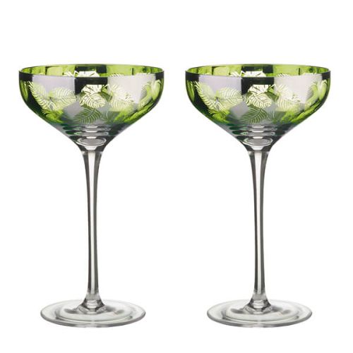Artland Tropical Leaves Set Of 2 Champagne Saucers