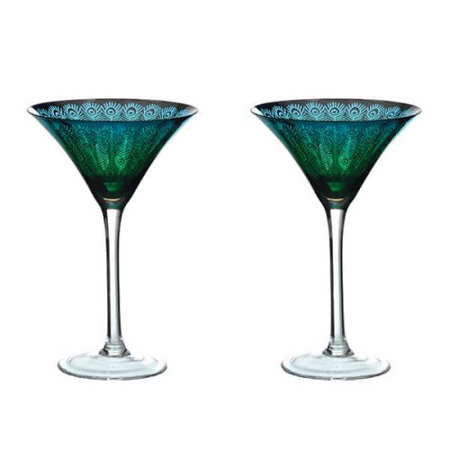Artland Peacock Set of 2 Martini Glasses