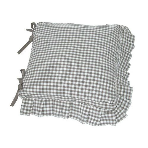 Walton & Co Auberge Gingham Frilled Cushion (Polly Filled) With Ties Cobble