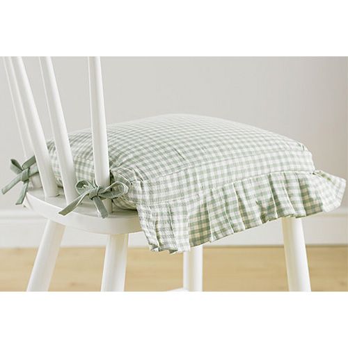 Walton & Co Auberge Gingham Frilled Cushion (Polly Filled) With Ties Duck Egg Green