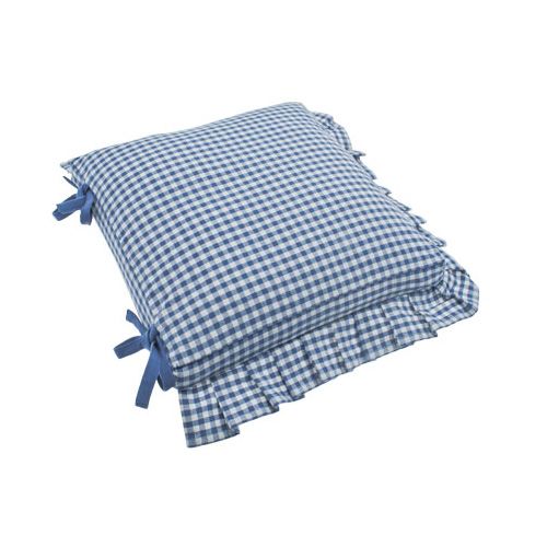 Walton & Co Auberge Gingham Frilled Cushion (Polly Filled) With Ties Nordic Blue