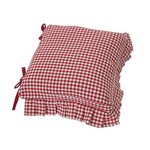 Walton & Co Auberge Gingham Frilled Cushion (Polly Filled) With Ties Red