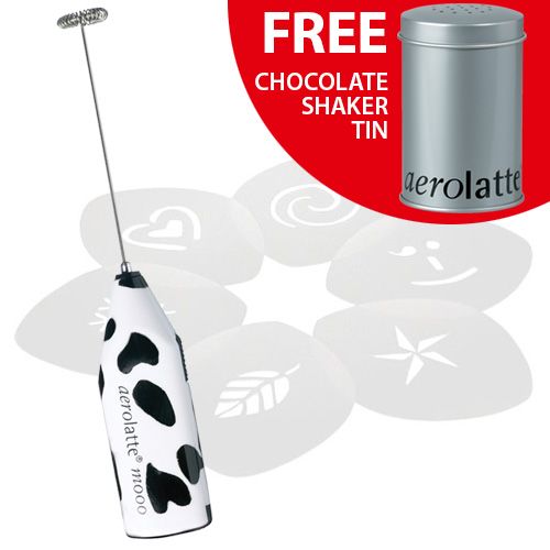 Aerolatte Cappuccino Stencil Set & Mooo Frother Twin Set With FREE Chocolate Shaker Tin