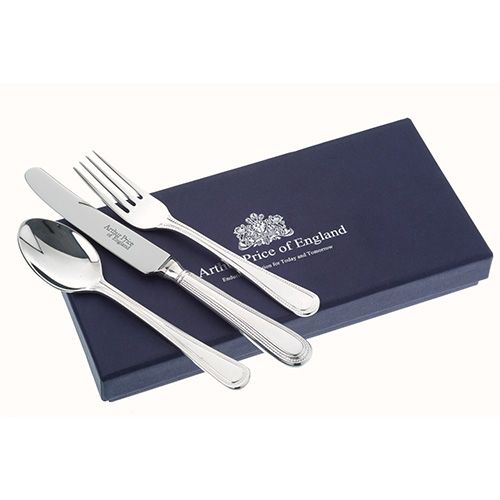 Arthur Price Of England 18/10 Stainless Steel Bead Design Childrens 3 Piece Cutlery Gift Box Set