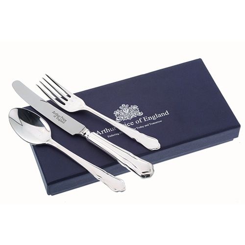 Arthur Price Of England 18/10 Stainless Steel Dubarry Design Childrens 3 Piece Cutlery Gift Box Set