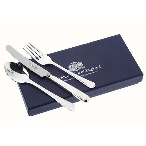Arthur Price Of England 18/10 Stainless Steel Grecian Design Childrens 3 Piece Cutlery Gift Box Set