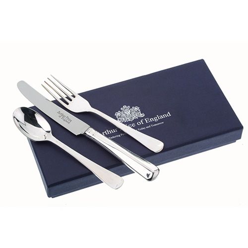 Arthur Price Of England 18/10 Stainless Steel Rattail Design Childrens 3 Piece Cutlery Gift Box Set