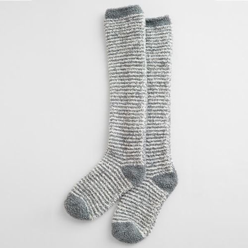 Seasalt Fluffies Socks Long Mini Stripe Ecru Stormcloud