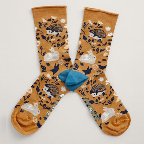 Seasalt Women's Bamboo Arty Socks Dear Friend Dark Sandstone Size 4-7