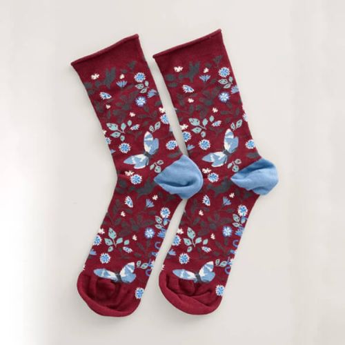 Seasalt Womens Bamboo Arty Socks Butterfly Loop Currant Size 4-7