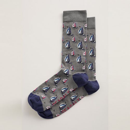 Seasalt Men's Arty Socks Harbour Secret Zinc Size 8-12