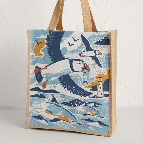 Seasalt Jute Shopper Puffins And Dolphins