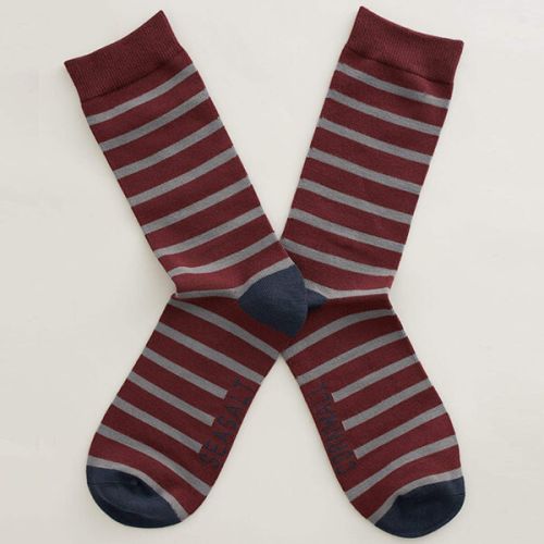 Seasalt Men's Sailor Socks Breton Oakwood Stormcloud Size 8-12