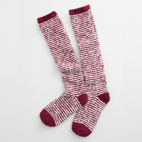 Seasalt Long Fluffies Socks Mini Stripe Rich Red Size 4-7