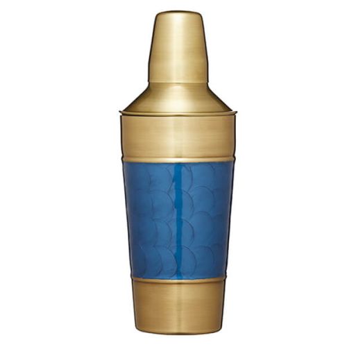 BarCraft Brass Finish Cocktail Shaker with Blue Detail 900ml
