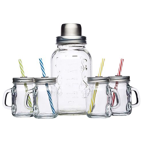 BarCraft Glass Cocktail Shaker & Mini Drinks Jar Set