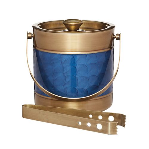 BarCraft Brass Finish Ice Bucket with Blue Detail