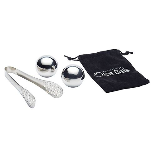 BarCraft Stainless Steel Set Of 2 Ice Balls & Tongs