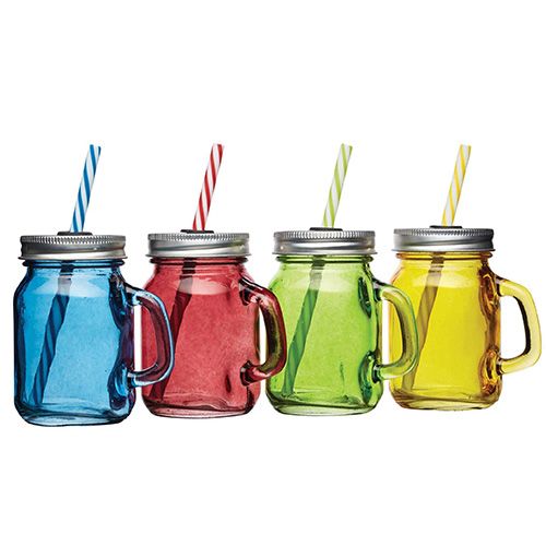 BarCraft Set Of 4 Mini Drinks Jars With Straws