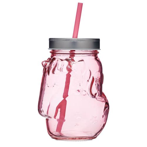 BarCraft Novelty Unicorn 500ml Pink Glass Drinks Jar