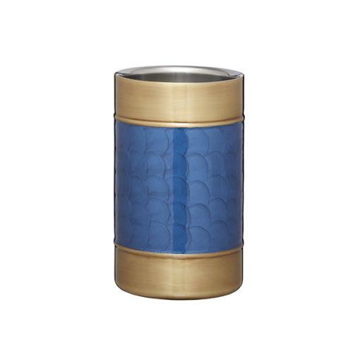 BarCraft Double Walled Brass Finish Wine Cooler with Blue Detail