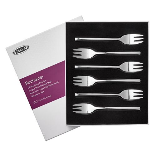 Stellar Rochester Polished Set Of 6 Pastry Forks Gift Box Set