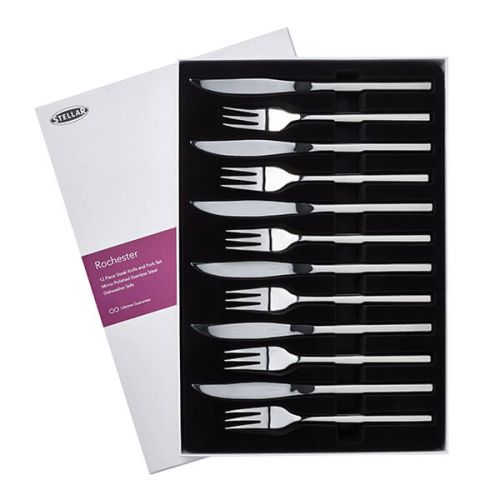 Stellar Rochester Polished Set Of 6 Steak Knives and Forks Gift Box Set