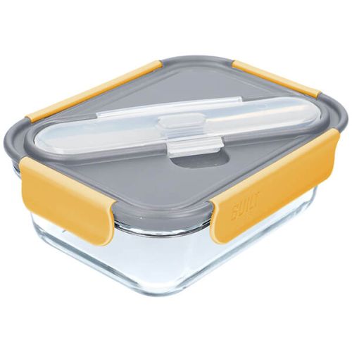 Built Bento Leakproof Lunch Box with Stainless Steel Cutlery Plastic Grey/Yellow 