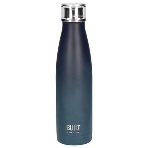 Built 500ml Double Walled Stainless Steel Water Bottle Black & Blue Ombre
