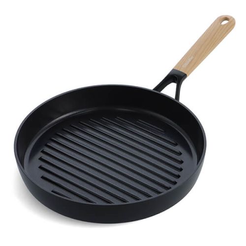 GreenPan Eco Smartshape Round 28cm Non Stick Grill Pan with Light Wood Patterned Handle