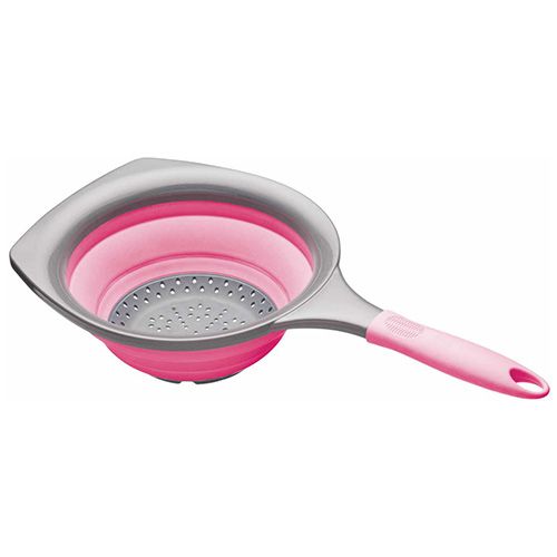 Colourworks Silicone 19cm Collapsible Strainer with Grey Nylon Handles Pink