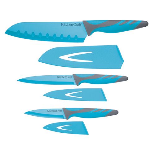 Colourworks Set Of 3 Blue Non-Stick Knives