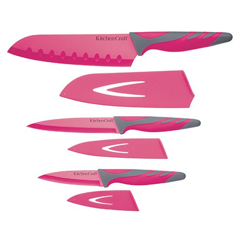 Colourworks Set Of 3 Pink Non-Stick Knives
