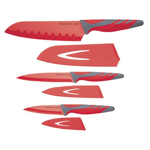 Colourworks Set Of 3 Red Non-Stick Knives