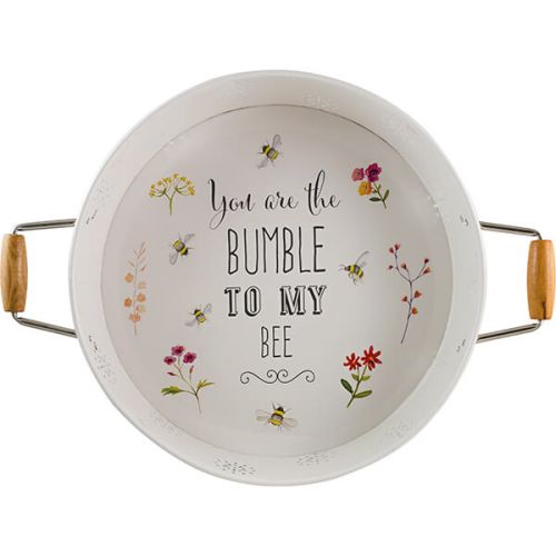 English Tableware Company Bee Happy Painted Steel Round Serving Tray with Handles